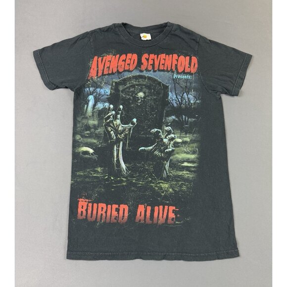 Vintage Y2K Avenged Sevenfold Buried Alive Band Tee Art Cemetery Skull Art Rare - Picture 1 of 7